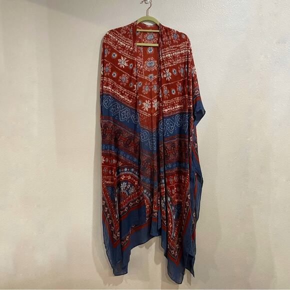 Love Stitch Red Paisley Bohemian Lightweight Mid Length Kimono Sz OS NWT - Picture 2 of 11